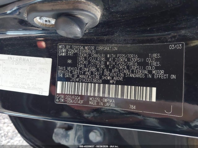 Продаж на аукціоні авто 2003 Toyota Highlander V6, vin: JTEHF21A330138068, номер лоту: 45209037