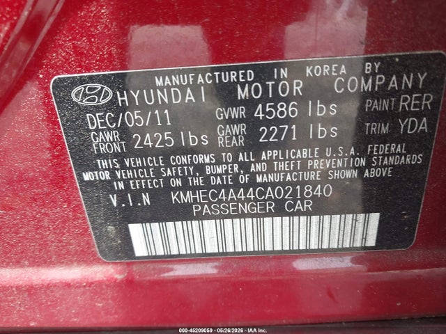 Продаж на аукціоні авто 2012 Hyundai Sonata Hybrid, vin: KMHEC4A44CA021840, номер лоту: 45209059