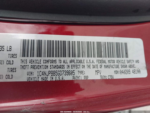 Aukcja sprzedaży 2016 Jeep Patriot Sport, vin: 1C4NJPBB5GD739605, numer aukcji: 45209060