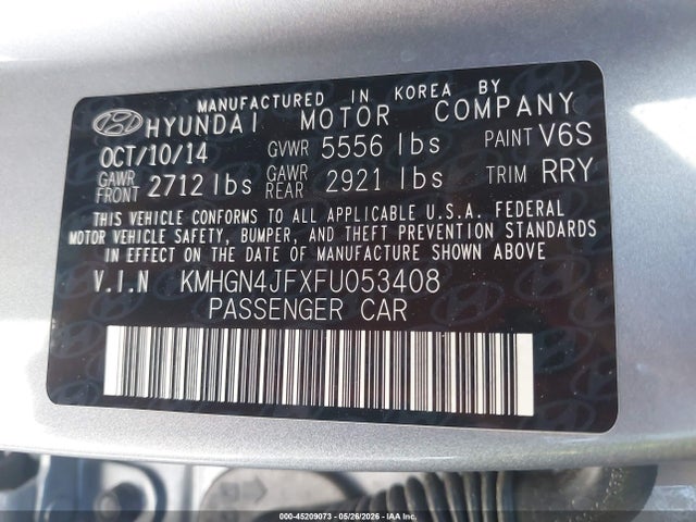 Продаж на аукціоні авто 2015 Hyundai Genesis 5.0, vin: KMHGN4JFXFU053408, номер лоту: 45209073