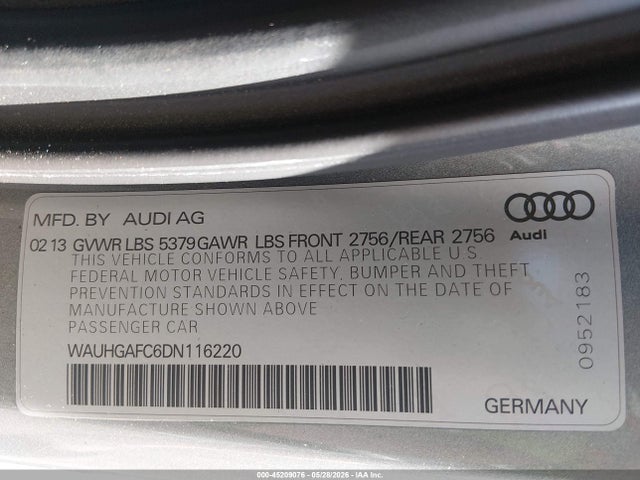 45209076 :رقم المزاد ، WAUHGAFC6DN116220 vin ، 2013 Audi A6 3.0t Premium مزاد بيع