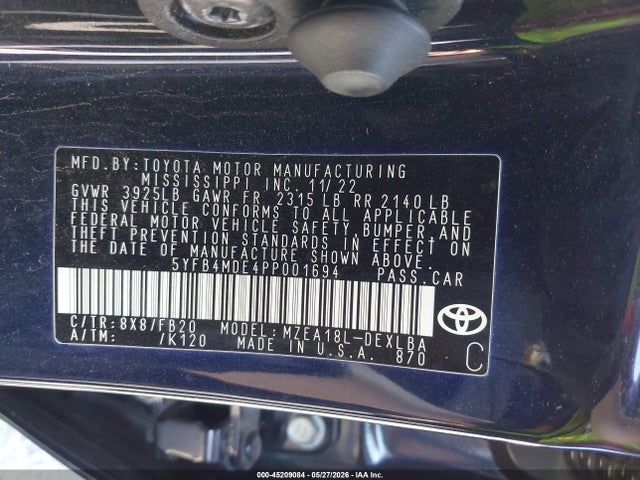 5YFB4MDE4PP001694 Toyota COROLLA LE