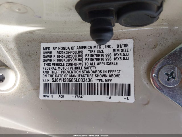 Aukcja sprzedaży 2005 Honda Element Ex, vin: 5J6YH28665L003436, numer aukcji: 45209090