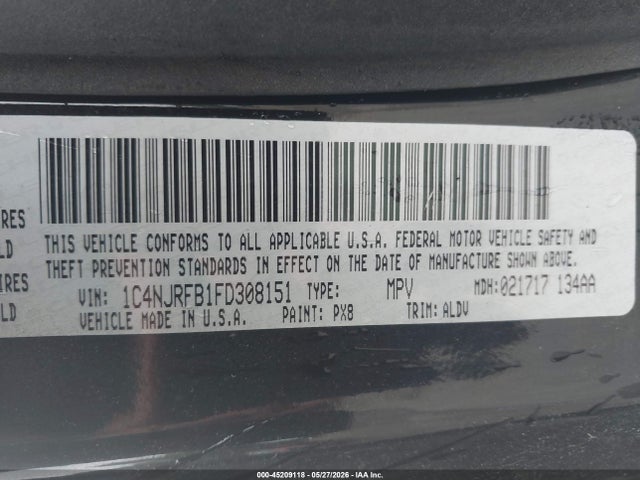 Aukcja sprzedaży 2015 Jeep Patriot High Altitude Edition, vin: 1C4NJRFB1FD308151, numer aukcji: 45209118