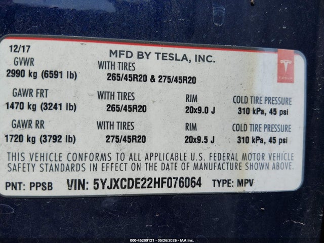 Tesla MODEL X 2017 5YJXCDE22HF076064 Image 9