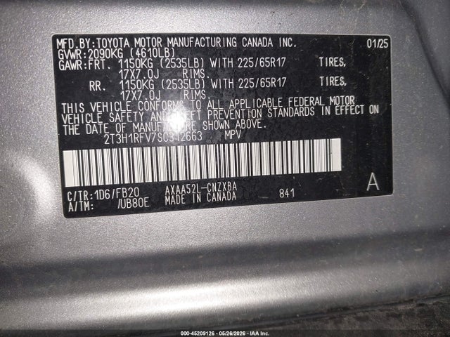 Aukcja sprzedaży 2025 Toyota Rav4 Le, vin: 2T3H1RFV7SC312663, numer aukcji: 45209126