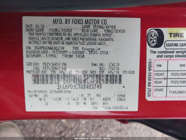 Продаж на аукціоні авто 2010 Ford Fusion Sel, vin: 3FAHP0JG9AR403749, номер лоту: 45209142