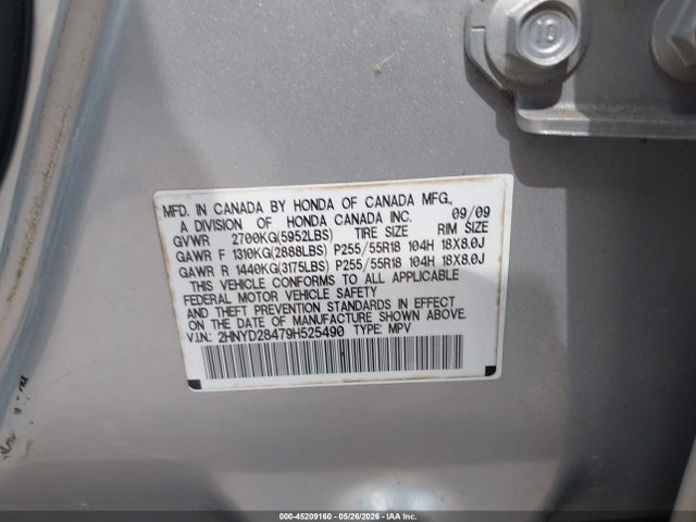 Aukcja sprzedaży 2009 Acura Mdx Technology Package, vin: 2HNYD28479H525490, numer aukcji: 45209160