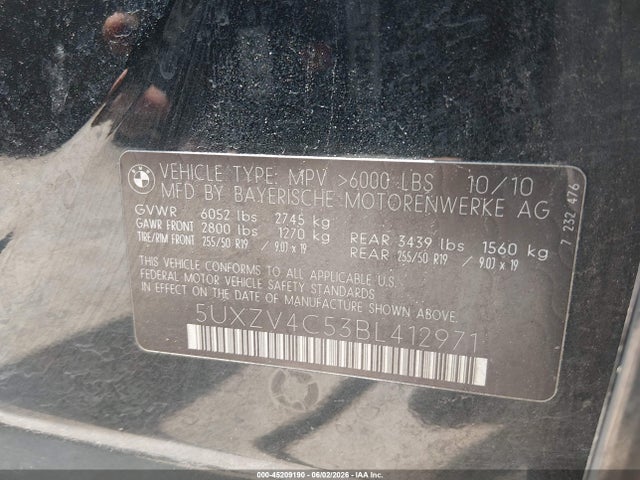 45209190 :رقم المزاد ، 5UXZV4C53BL412971 vin ، 2011 Bmw X5 Xdrive35i/xdrive35i Premium/xdrive35i Sport Activity مزاد بيع