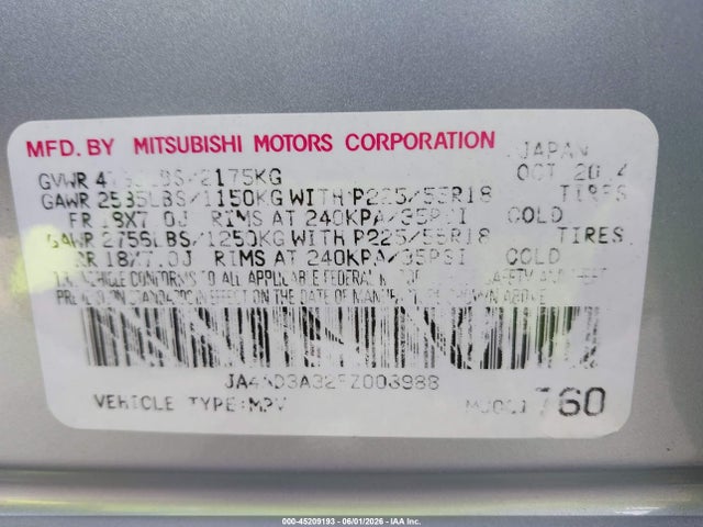 Продаж на аукціоні авто 2015 Mitsubishi Outlander Se, vin: JA4AD3A32FZ008988, номер лоту: 45209193