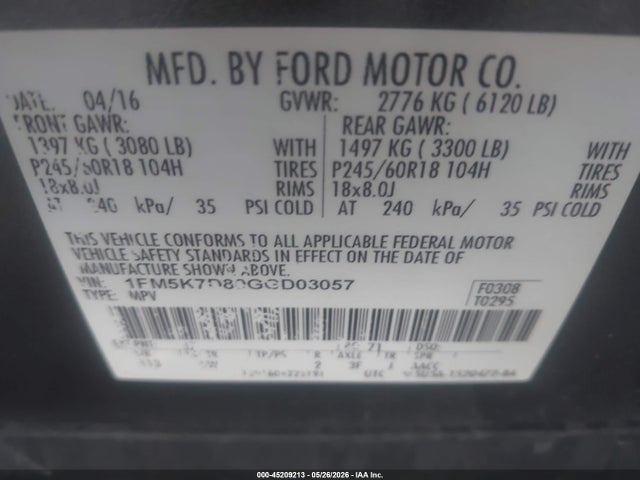 Aukcja sprzedaży 2016 Ford Explorer Xlt, vin: 1FM5K7D80GGD03057, numer aukcji: 45209213