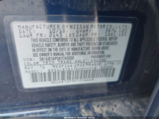 3N1AB7AP5KY246668 Nissan SENTRA S