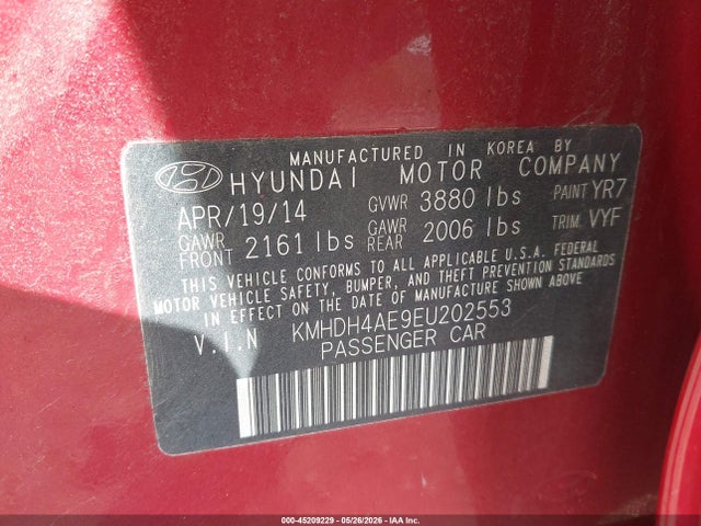 Продажа на аукционе авто 2014 Hyundai Elantra Se, vin: KMHDH4AE9EU202553, номер лота: 45209229