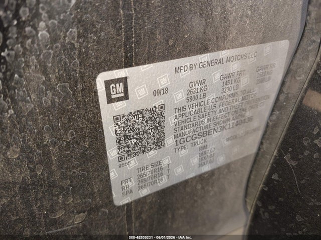 2019 Chevrolet Colorado Wt მანქანა იყიდება აუქციონზე, vin: 1GCGSBEN3K1140436, აუქციონის ნომერი: 45209231