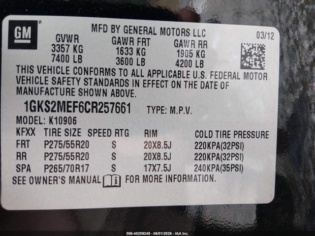 Продаж на аукціоні авто 2012 Gmc Yukon Xl 1500 Denali, vin: 1GKS2MEF6CR257661, номер лоту: 45209249