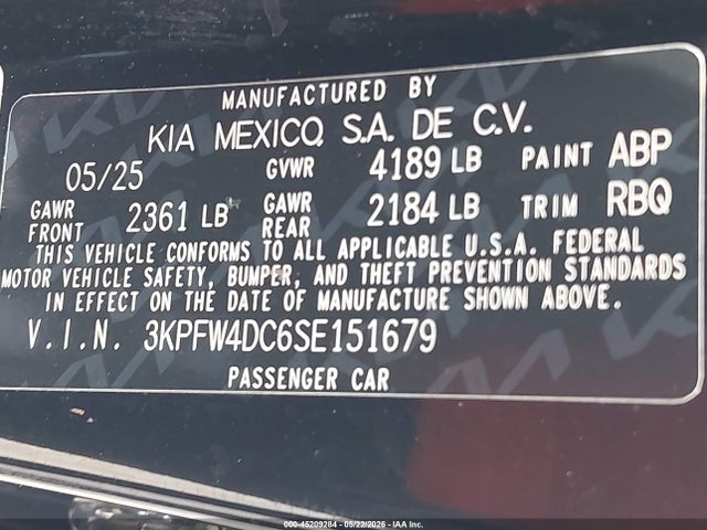 Aukcja sprzedaży 2025 Kia K4 Gt-line Turbo, vin: 3KPFW4DC6SE151679, numer aukcji: 45209284