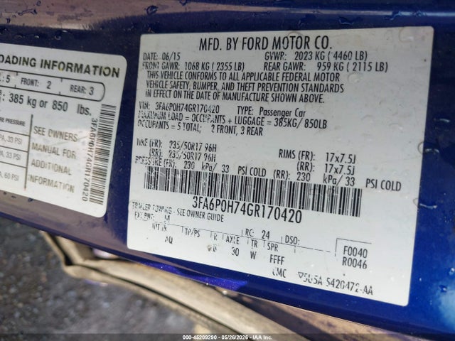Aukcja sprzedaży 2016 Ford Fusion Se, vin: 3FA6P0H74GR170420, numer aukcji: 45209290