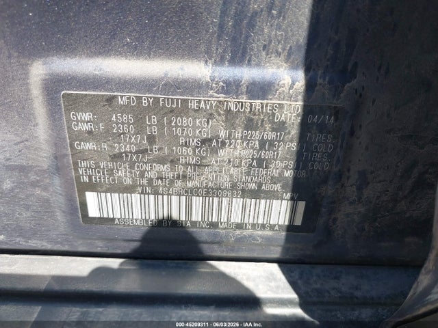 Aukcja sprzedaży 2014 Subaru Outback 2.5i Limited, vin: 4S4BRCLC0E3309832, numer aukcji: 45209311