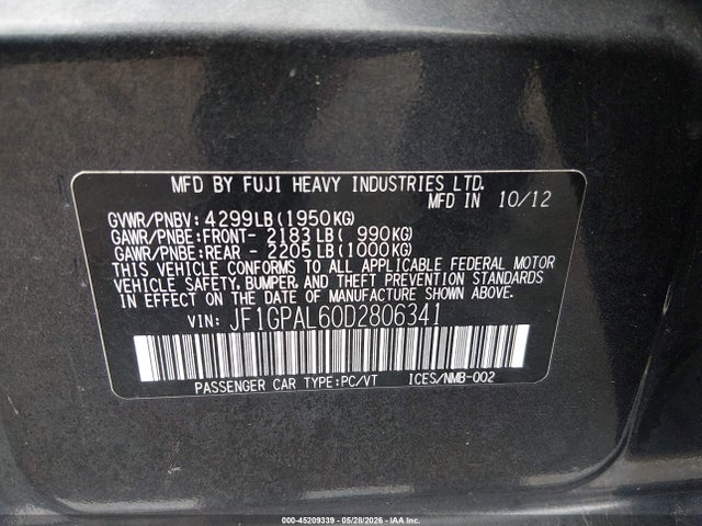 Продажа на аукционе авто 2013 Subaru Impreza 2.0i Sport Premium, vin: JF1GPAL60D2806341, номер лота: 45209339