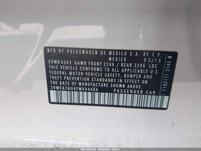 Продаж на аукціоні авто 2015 Volkswagen Golf Sportwagen Tdi S 4-door, vin: 3VWFA7AU4FM504684, номер лоту: 45209348