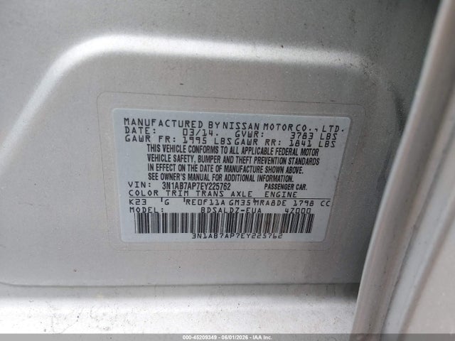 3N1AB7AP7EY225762 Nissan SENTRA SV