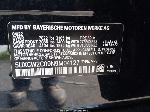 Aukcja sprzedaży 2022 Bmw X7 Xdrive40i, vin: 5UXCW2C09N9M04127, numer aukcji: 45209378