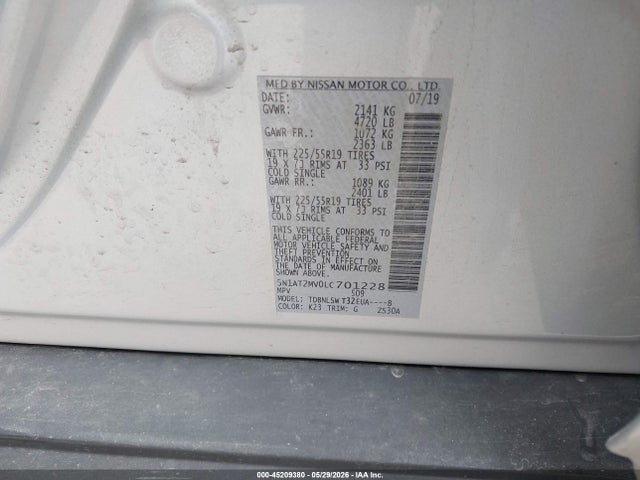 45209380 :رقم المزاد ، 5N1AT2MV0LC701228 vin ، 2020 Nissan Rogue Sl Intelligent Awd مزاد بيع