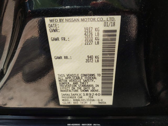 1N4AL3APXJC189240 Nissan Altima 2.5 Sr