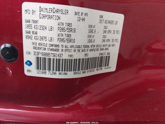 Aukcja sprzedaży 2005 Chrysler Pt Cruiser Limited, vin: 3C8FY68B85T561437, numer aukcji: 45209431