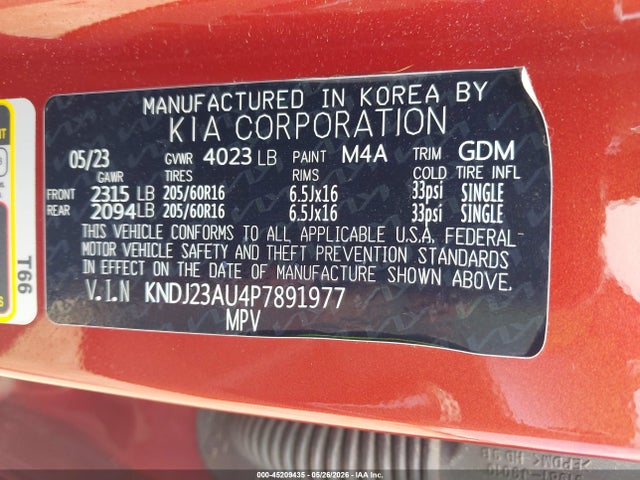 2023 Kia Soul Lx მანქანა იყიდება აუქციონზე, vin: KNDJ23AU4P7891977, აუქციონის ნომერი: 45209435