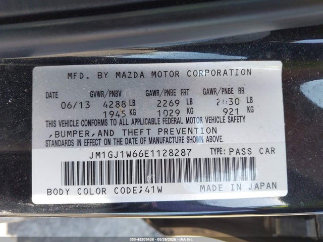 Auction sale of the 2014 Mazda Mazda6 I Grand Touring, vin: JM1GJ1W66E1128287, lot number: 45209438