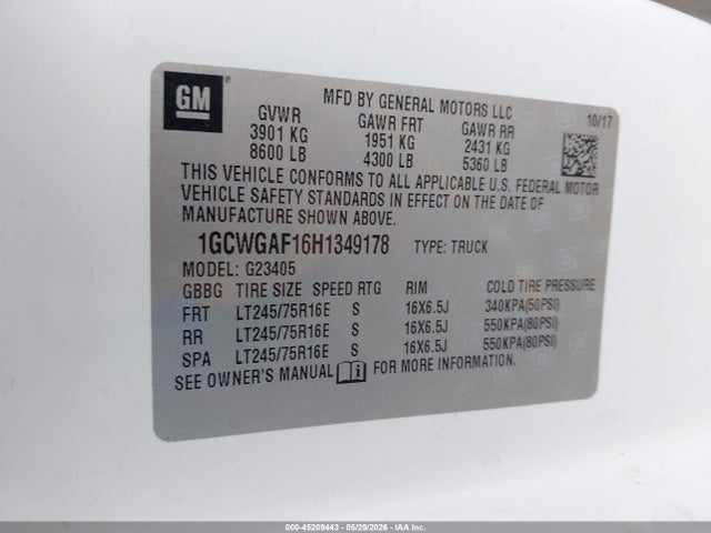 1GCWGAF16H1349178 Chevrolet Express 2500 Work Van