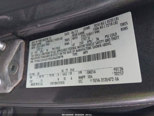 45209449 :رقم المزاد ، 1FMCU0GX1EUA23979 vin ، 2014 Ford Escape Se مزاد بيع
