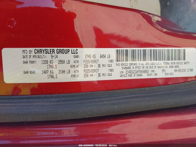 45209460 :رقم المزاد ، 2C4RDGCG0FR548883 vin ، 2015 Dodge Grand Caravan Sxt مزاد بيع