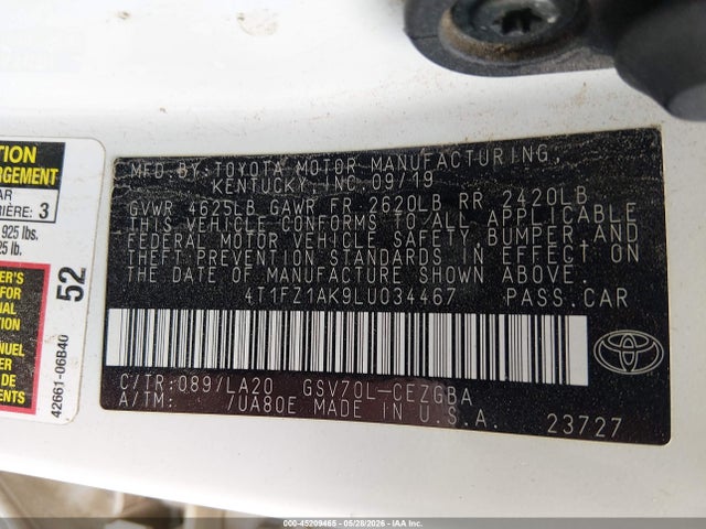 Продаж на аукціоні авто 2020 Toyota Camry Xle V6, vin: 4T1FZ1AK9LU034467, номер лоту: 45209465