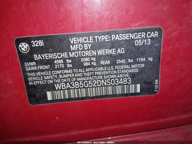 Aukcja sprzedaży 2013 Bmw 328i Xdrive, vin: WBA3B5G52DNS03483, numer aukcji: 45209479