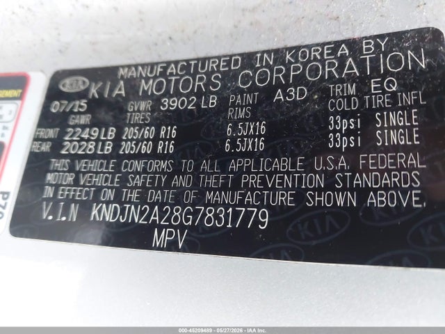 45209489 :رقم المزاد ، KNDJN2A28G7831779 vin ، 2016 Kia Soul مزاد بيع