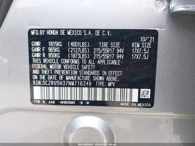 3CZRU5H37NM716349 Honda Hr-v 2wd Lx