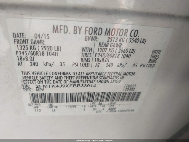 Aukcja sprzedaży 2015 Ford Edge Sel, vin: 2FMTK4J9XFBB33914, numer aukcji: 45209513