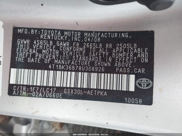 Aukcja sprzedaży 2008 Toyota Avalon Limited, vin: 4T1BK36B78U308926, numer aukcji: 45209530