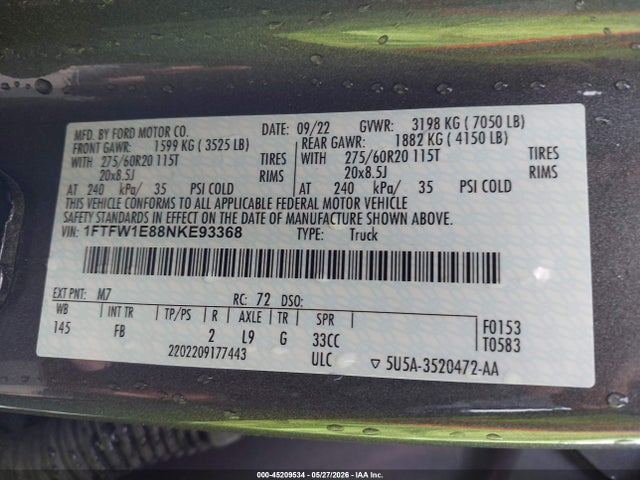 Ford F-150 Xlt 2022 1FTFW1E88NKE93368 Image 9