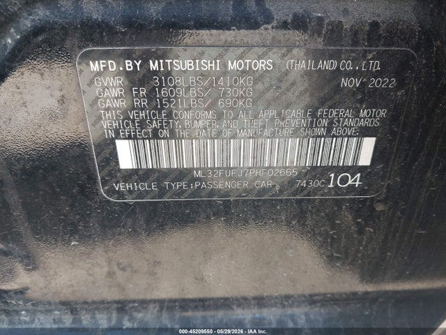 Продажа на аукционе авто 2023 Mitsubishi Mirage G4 Black Edition/es/le, vin: ML32FUFJ7PHF02665, номер лота: 45209550