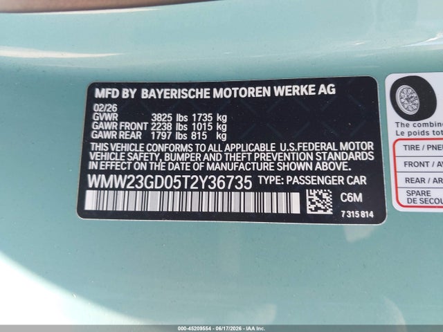 Aukcja sprzedaży 2026 Mini Hardtop Cooper S, vin: WMW23GD05T2Y36735, numer aukcji: 45209554