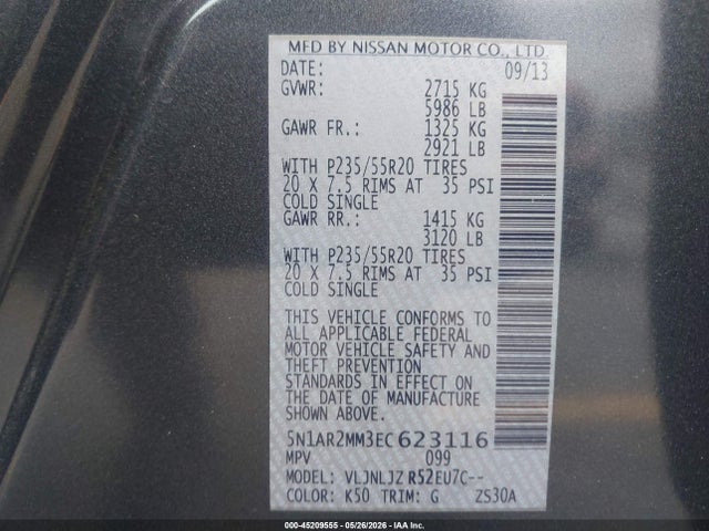 Nissan Pathfinder Platinum 2014 5N1AR2MM3EC623116 Image 9