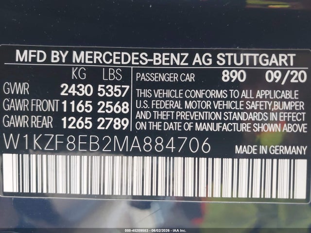 W1KZF8EB2MA884706 Mercedes-Benz E 350 4matic