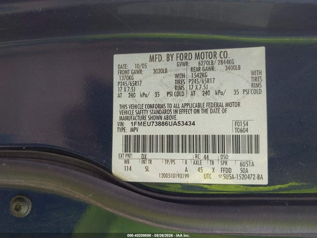Aukcja sprzedaży 2006 Ford Explorer Xlt, vin: 1FMEU73886UA53434, numer aukcji: 45209590