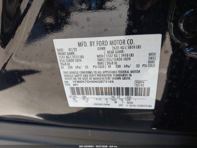 Aukcja sprzedaży 2022 Ford Explorer Xlt, vin: 1FMSK7DH6NGB73169, numer aukcji: 45209591