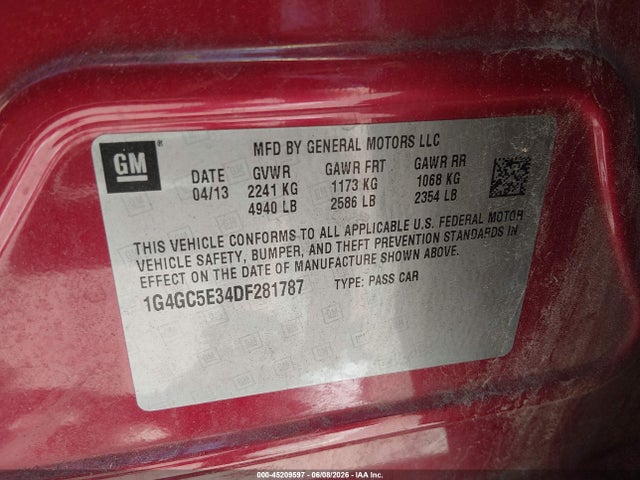 Aukcja sprzedaży 2013 Buick Lacrosse Leather Group, vin: 1G4GC5E34DF281787, numer aukcji: 45209597