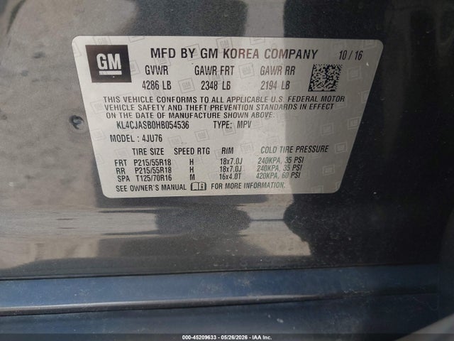 Продажа на аукционе авто 2017 Buick Encore Preferred, vin: KL4CJASB0HB054536, номер лота: 45209633