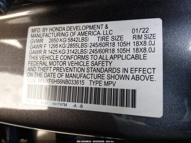 Honda Pilot Awd Ex-l 2022 5FNYF6H56NB033615 Image 9